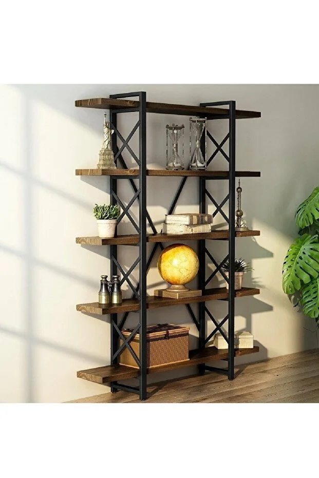 Özke Dekor Metal Ahşap 5 Katlı Kitaplık Raf